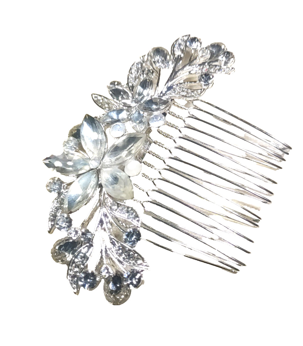 Hair Comb barrette Silver Tone Rhinestone Large Wedding Party
